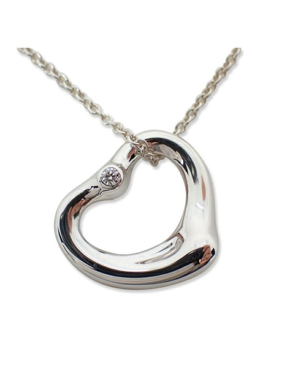 Tiffany & Co 925 Open Heart Diamond Pendant Necklace